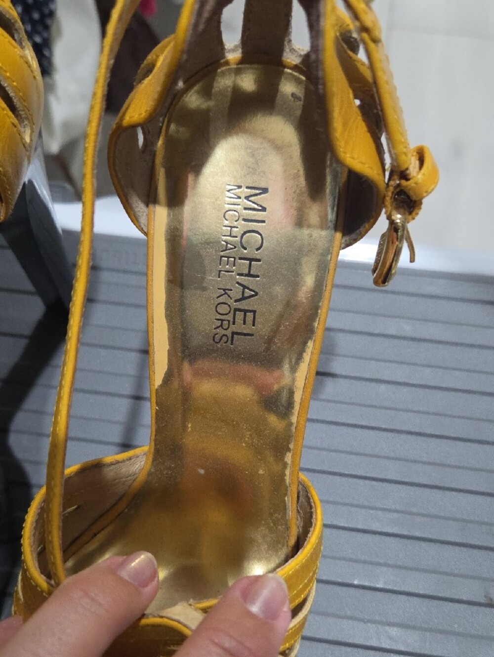 Michael Kors Yellow Strappy Peep-Toe Heels - Picture 6 of 6